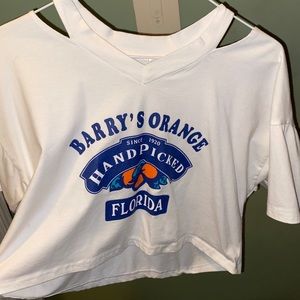 White Crop Top w/Cut Shoulders